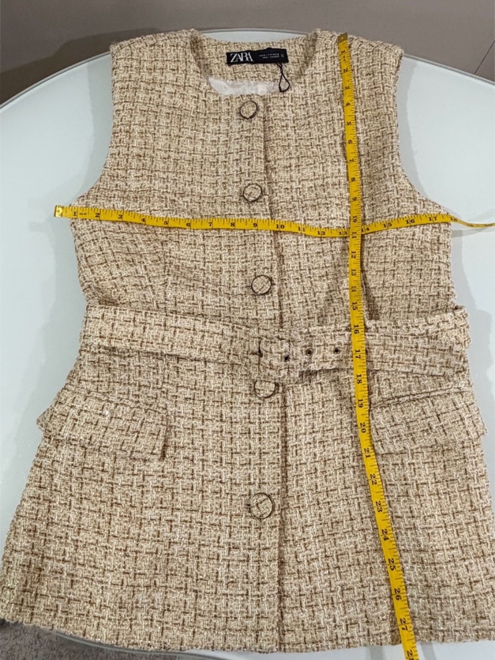 Zara Women's Textured Tweed Waist Coat Belt Long Vest Size M Blogger Fav - Picture 4 of 8